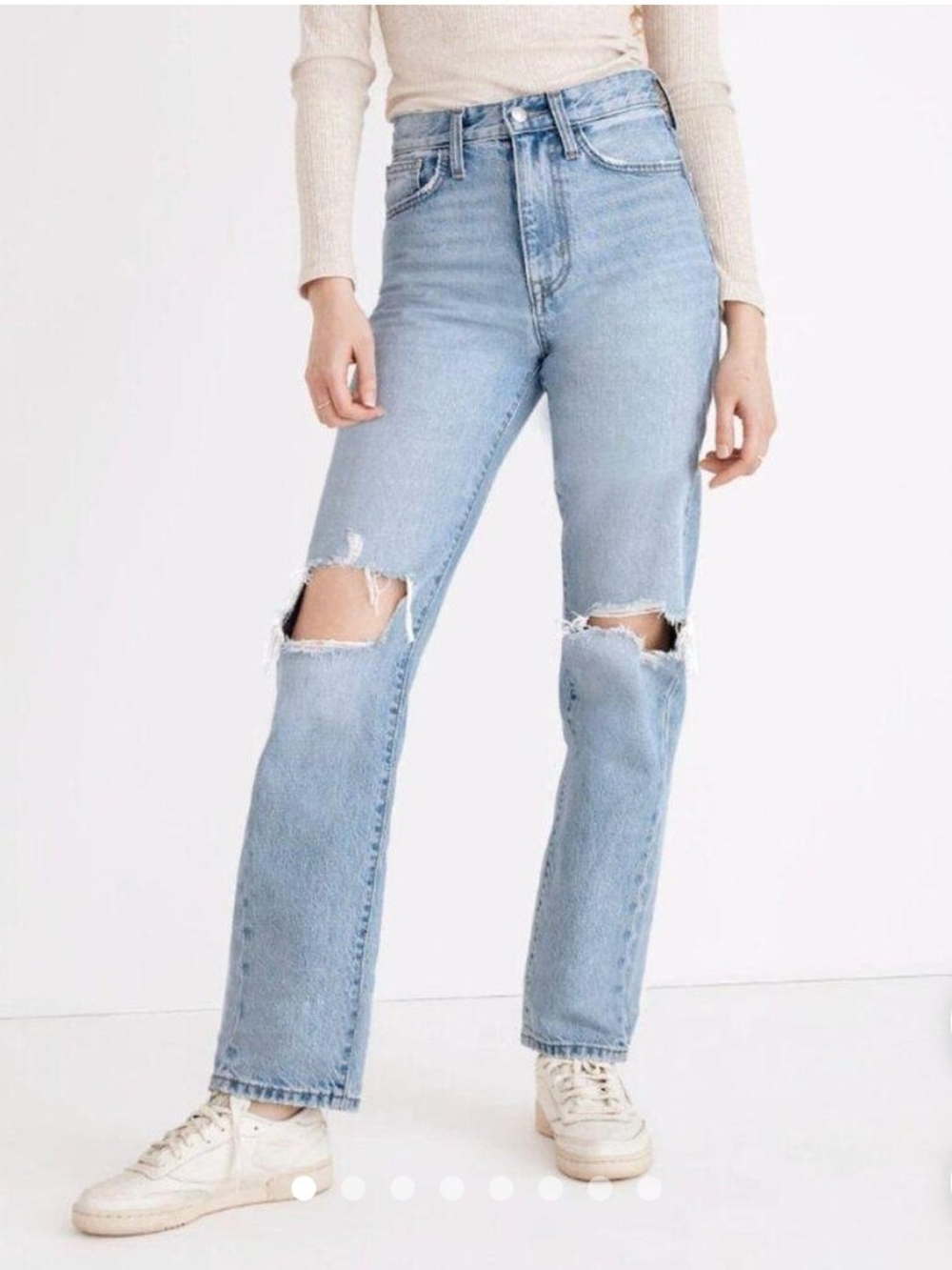 Madewell Perfect Vintage High-Rise Light Blue Distressed Straight Jeans